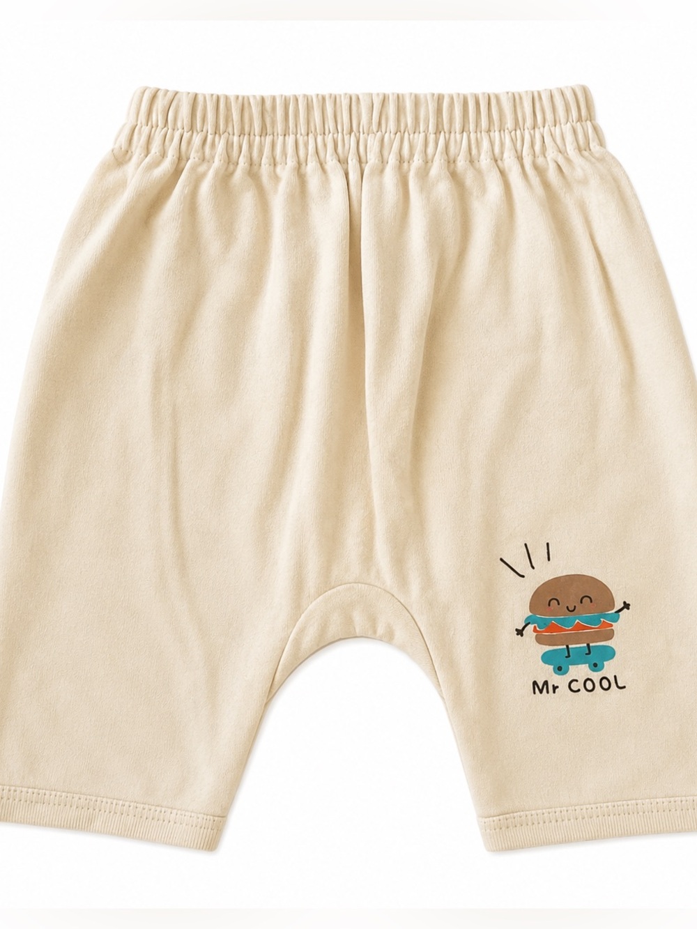 Beige "Mr Cool" Baby pants with Burger Print